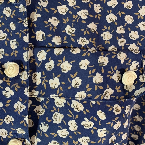 ORVIS true vintage blue midi dress white roses rose buttons size large made USA - Picture 3 of 10